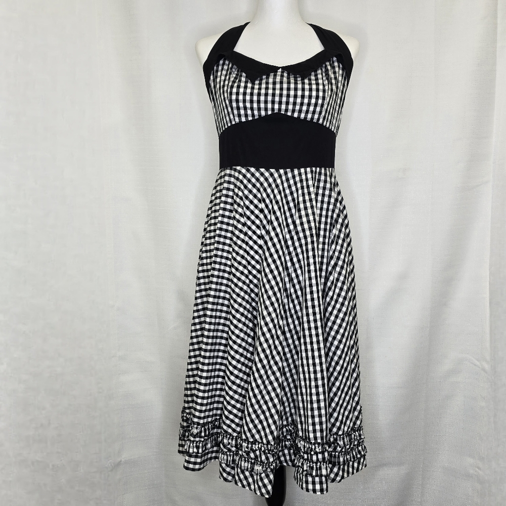 Black and White Checkered Halter Dress
